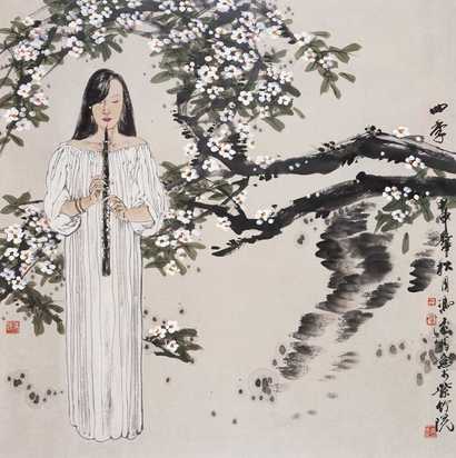 冯远 甲申（2004年）作 四季 镜心